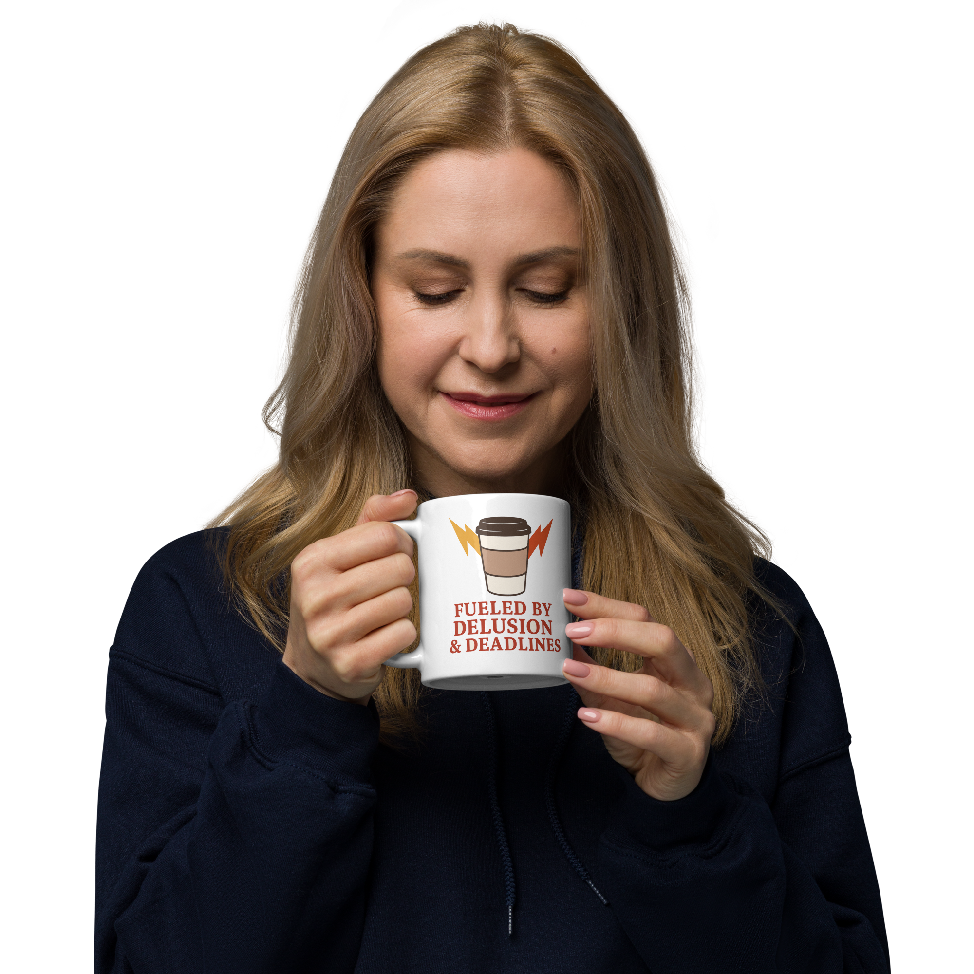 “Fueled by Delusion & Deadlines” Coffee Mug